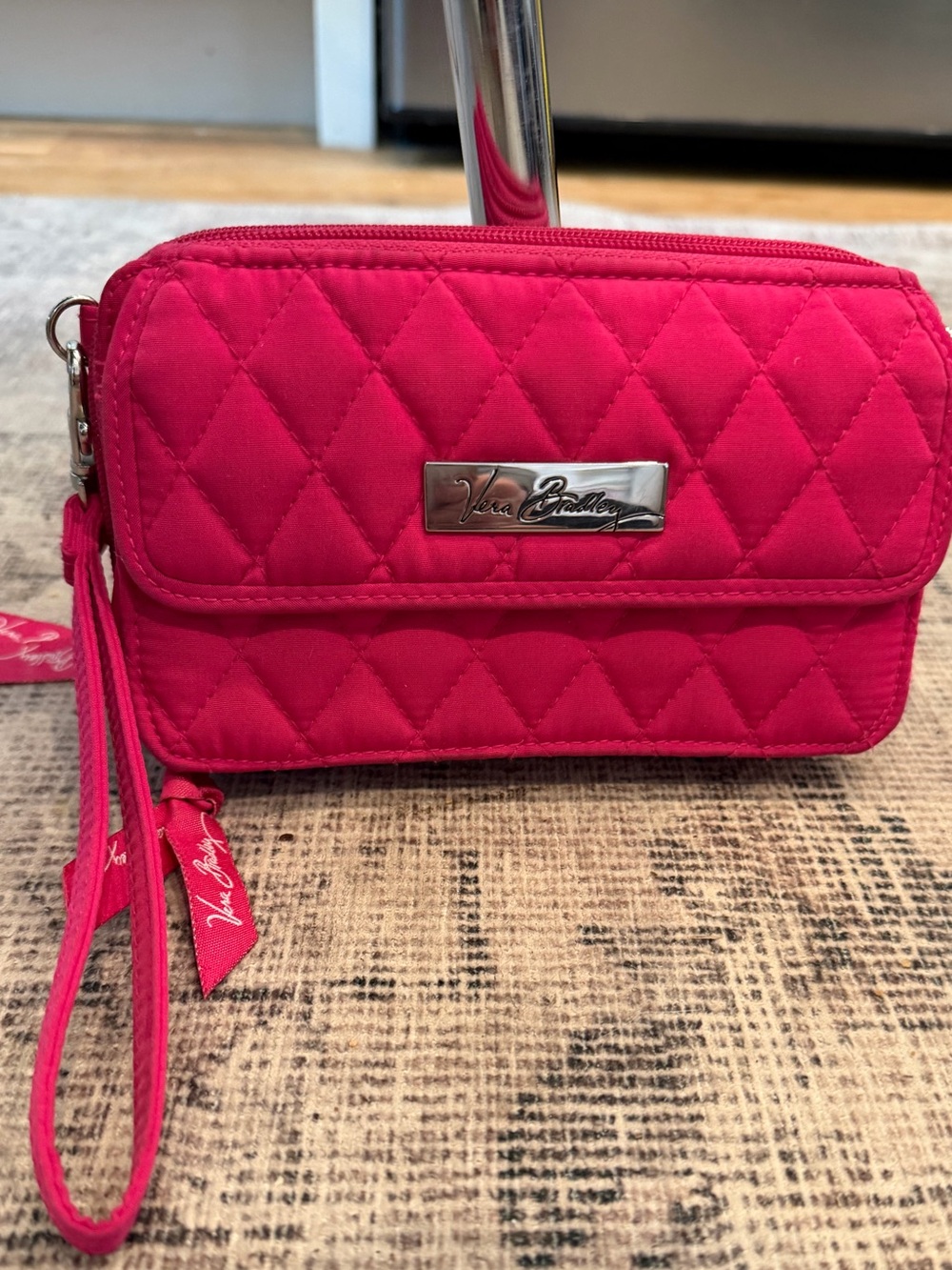 Vera Bradley Wristlet Wallet Pink Fuschia Quilted Trifold Button Snap Pouch
